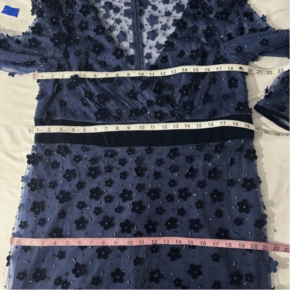 NEW $598 Mac Duggal [ 16 ] Embellished V Neck Illusion Column‎ Midi Dress Blue - Picture 5 of 14